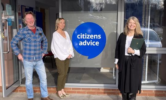 Harriett Baldwin MP visits Citizens Advice with Chair Chris Bocock and CEO Marie Henry 